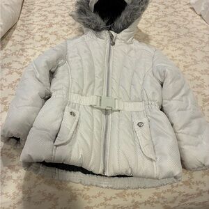 Rothschild White Quilted Puffer Jacket with Faux Fur Hood